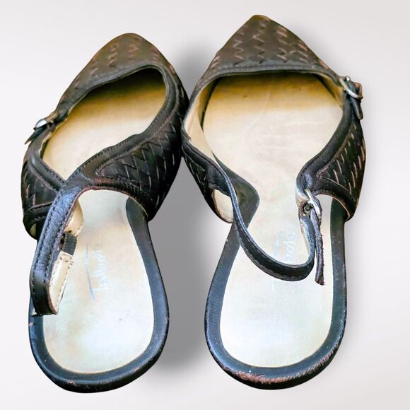 Talbots Sz 5 1/2B Brown Woven Leather Kitten Heel Pumps Pointed Toe Slingback - Picture 5 of 8